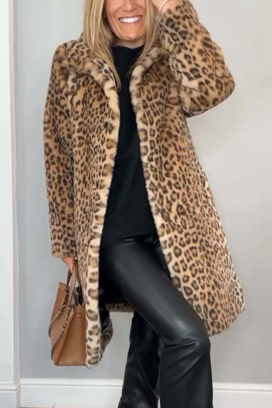 Leopard print faux fur coat - stylish ladies winter outerwear