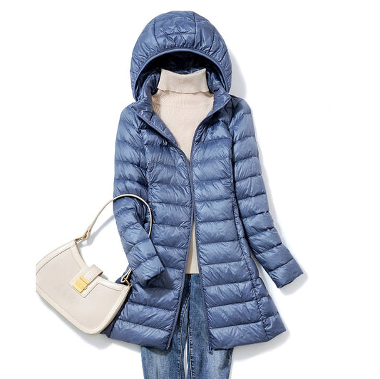 Lightweight puffer coat - stylish hooded jacket for ladies