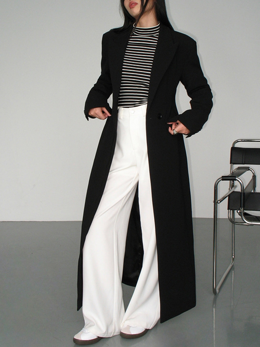 Long Black Ladies Trench Coat - Sleek Tailored Overcoat