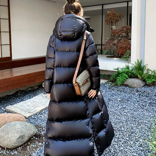 Long black puffer coat - stylish ladies winter down jacket