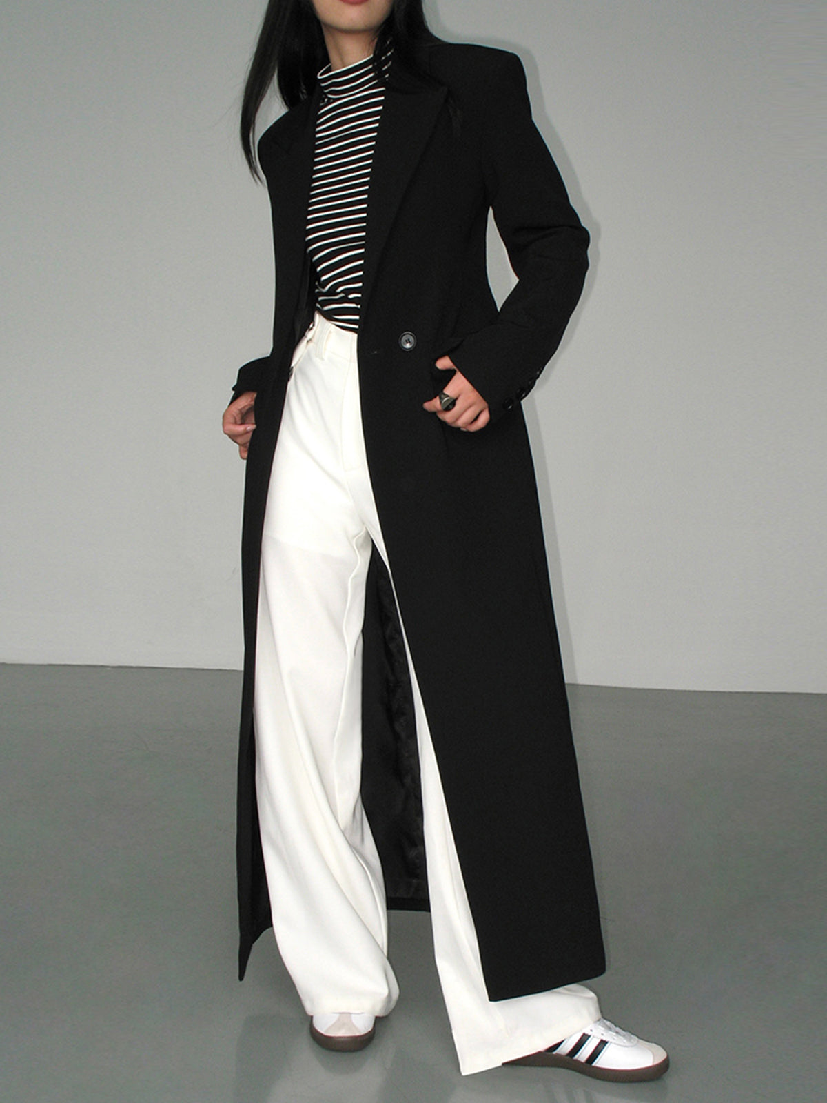 Long Black Trench Coat - Elegant Ladies Outerwear