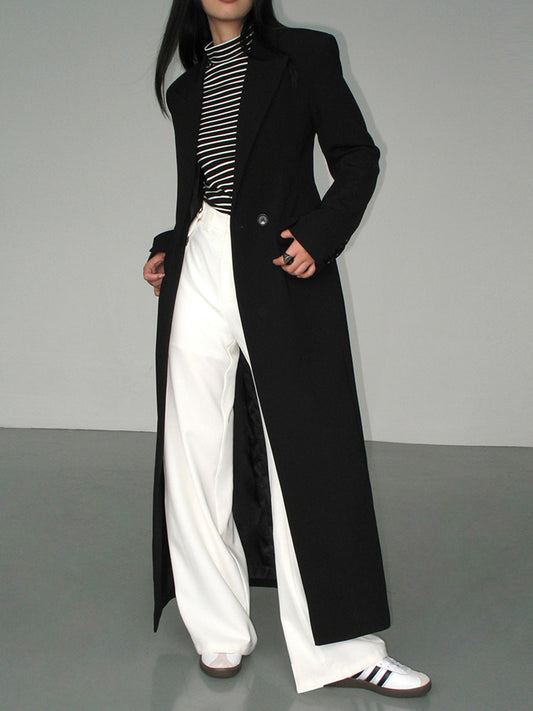 Long Black Trench Coat - Elegant Ladies Outerwear