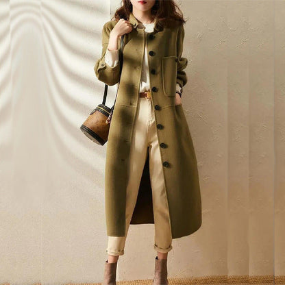 Long Button-Up Coat - Elegant Tailored Ladies Outerwear