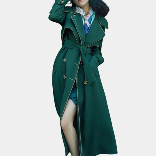 Long Green Trench Coat - Elegant Ladies Outerwear