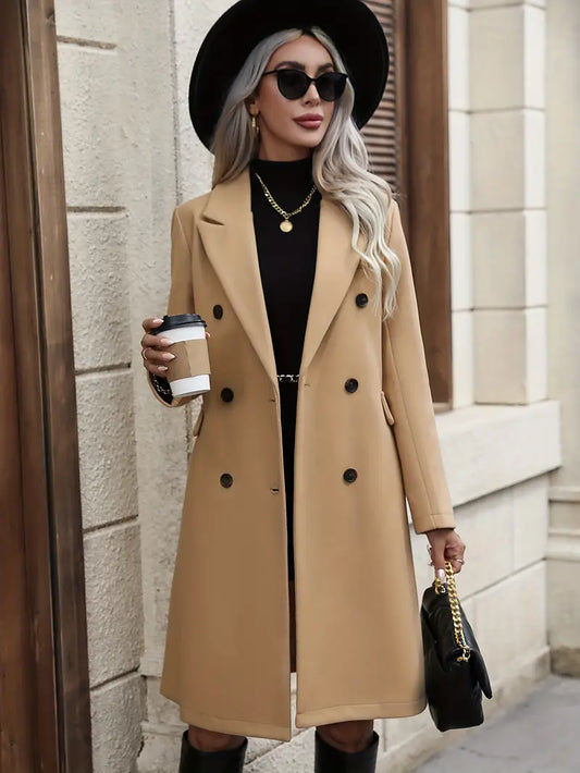 Long Ladies Coat - Stylish Double-Breasted Winter Outerwear