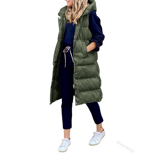Long Padded Gilet - Stylish Sleeveless Coat For Ladies