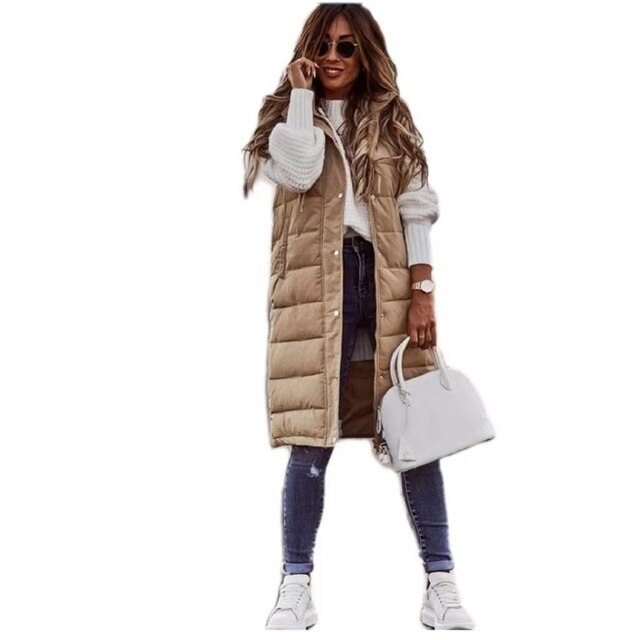 Long Padded Gilet - Stylish Sleeveless Coat For Ladies