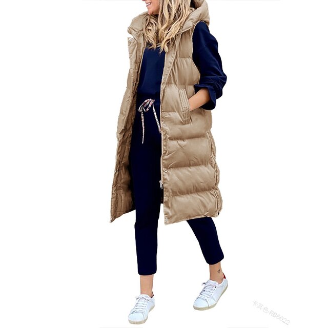 Long Padded Gilet - Stylish Sleeveless Coat For Ladies