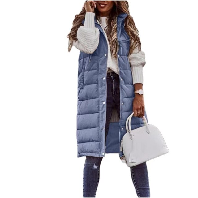 Long Padded Gilet - Stylish Sleeveless Coat For Ladies