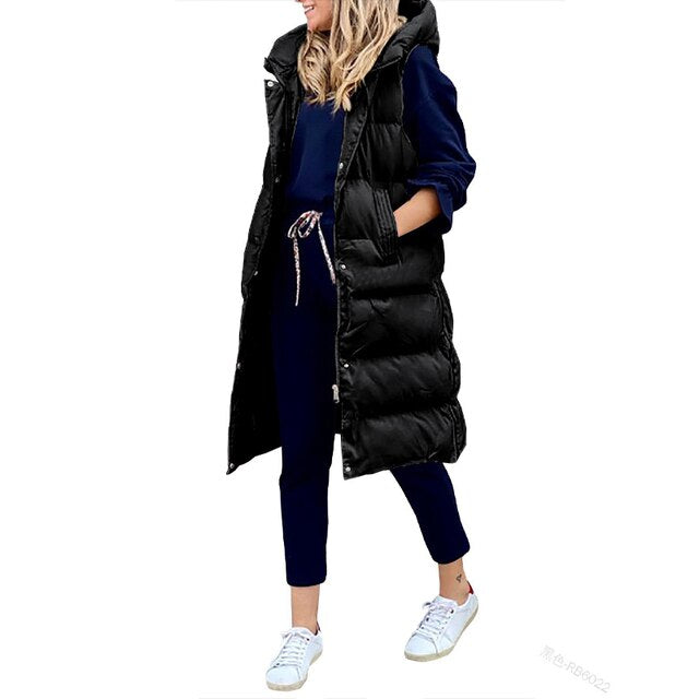 Long Padded Gilet - Stylish Sleeveless Coat For Ladies