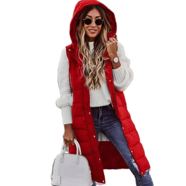 Long Padded Gilet - Stylish Sleeveless Coat For Ladies