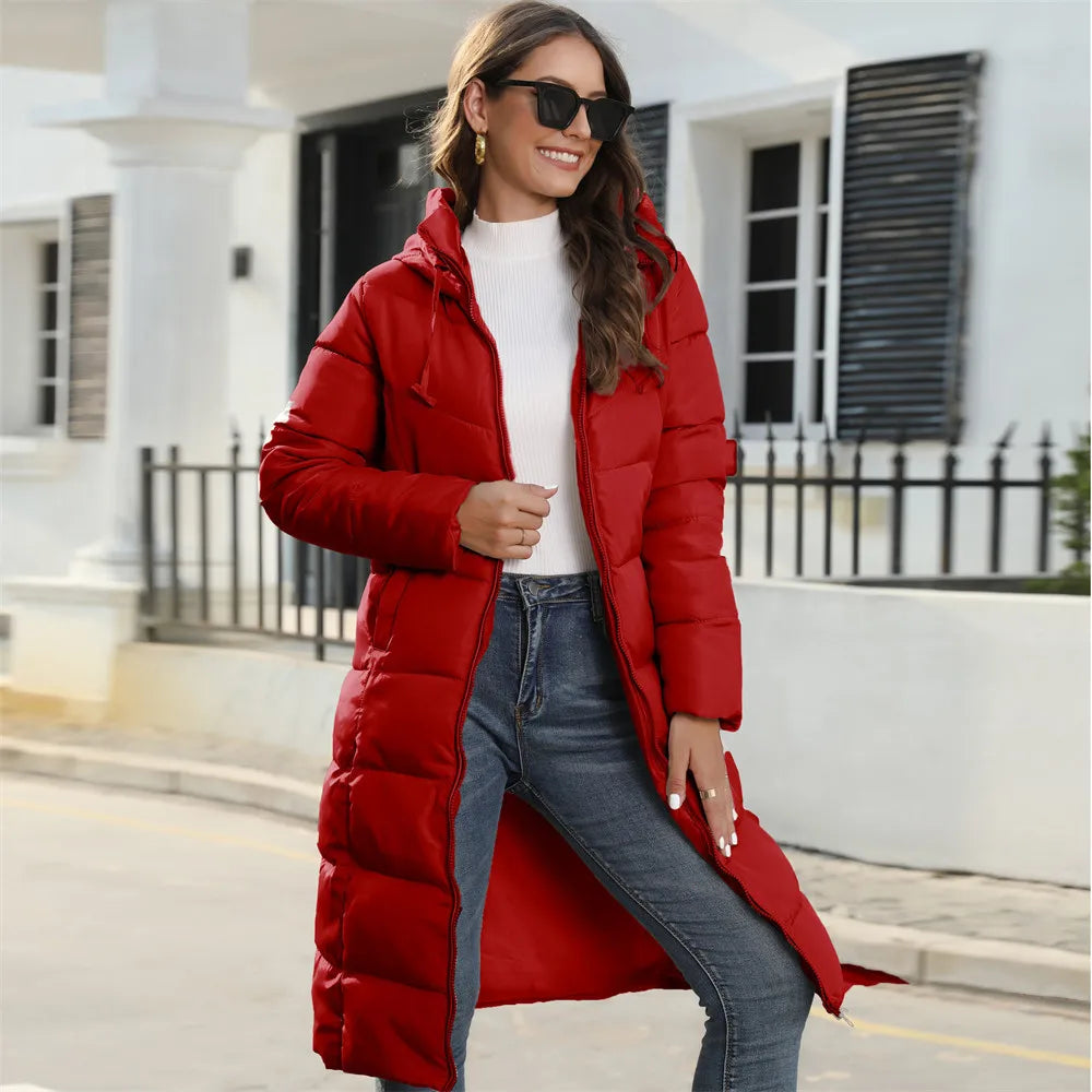 Long Puffer Coat - Stylish Ladies Winter Jacket With Hood