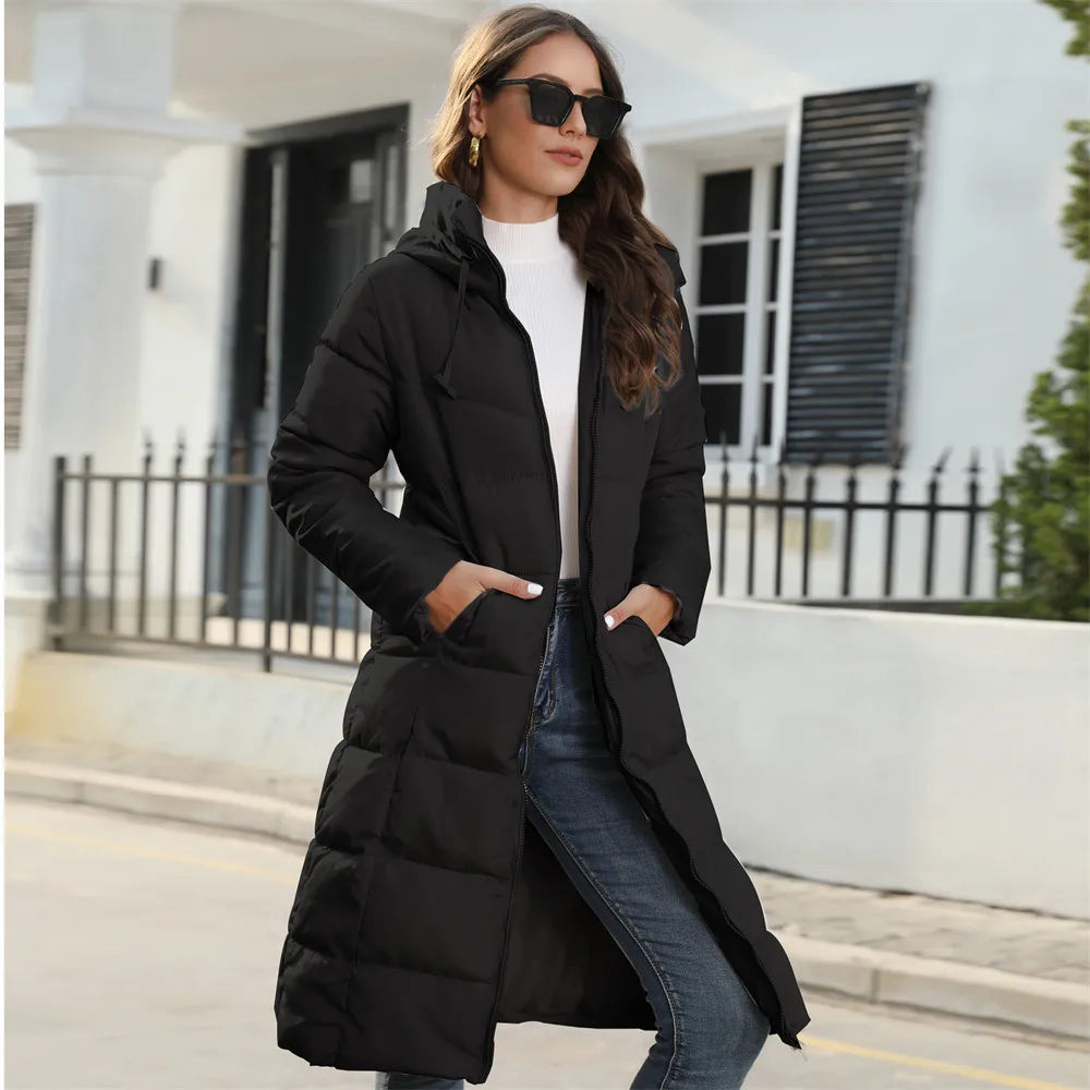 Long Puffer Coat - Stylish Ladies Winter Jacket With Hood