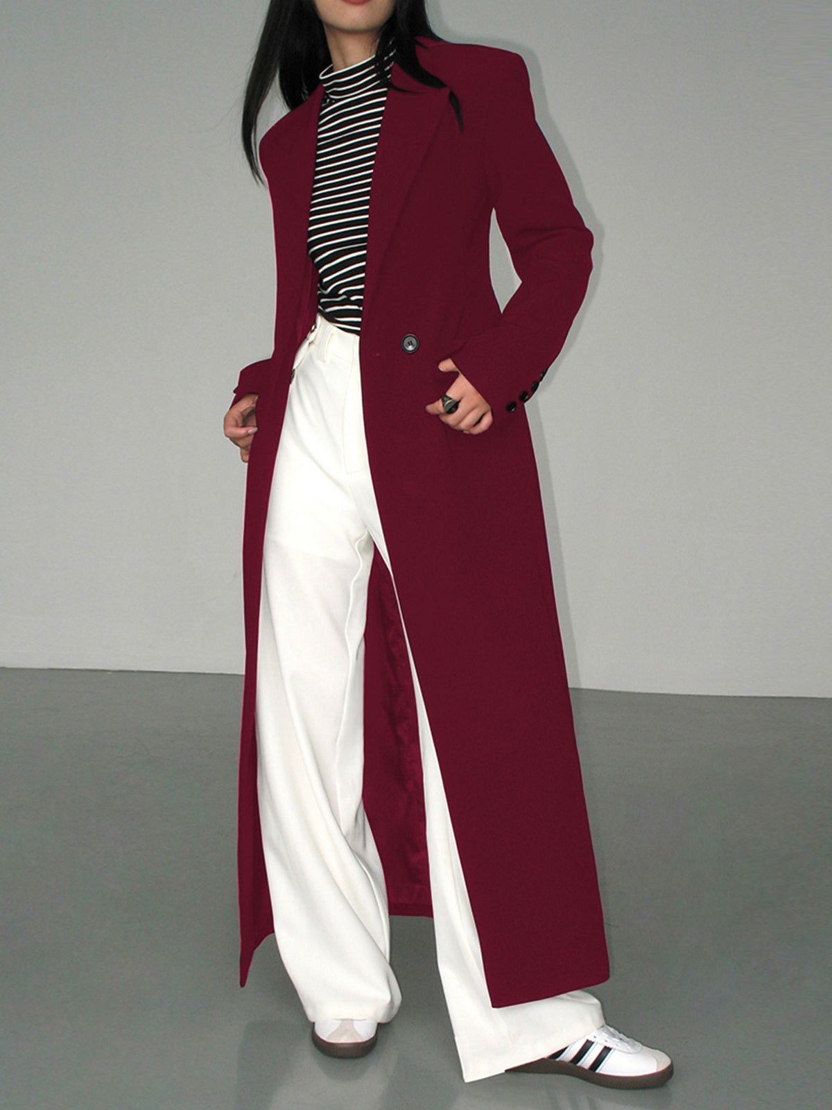 Long Tailored Coat - Elegant Ladies Blazer Dress