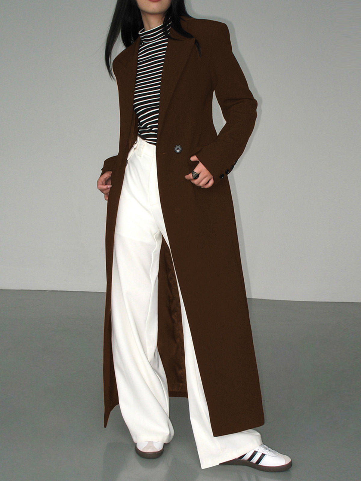 Long Tailored Coat - Elegant Ladies Blazer Dress