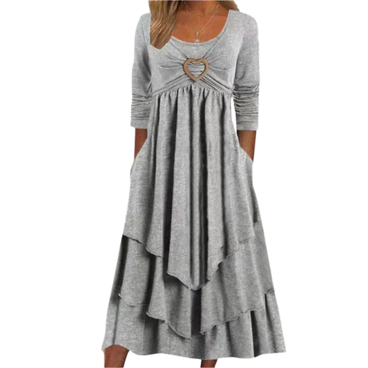 Long Tiered Dress - Stylish Ladies Casual Dress With Pockets