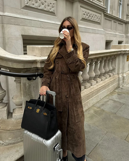 Long Trench Coat - Sophisticated Ladies Suede Outerwear