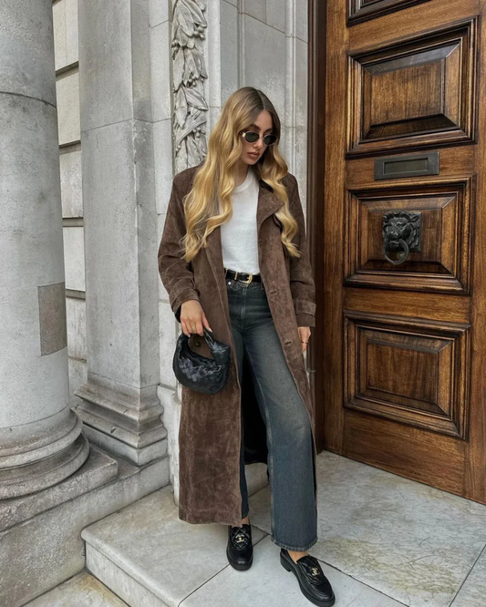 Long Trench Coat - Sophisticated Ladies Suede Outerwear