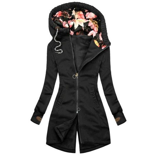 Long Winter Coat - Stylish Hooded Ladies Coat With Floral Lining