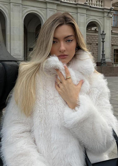 Luxe faux fur short coat - elegant ladies winter outerwear