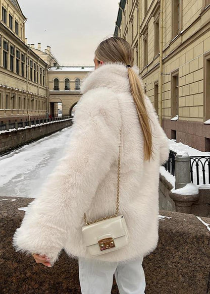 Luxe faux fur short coat - elegant ladies winter outerwear