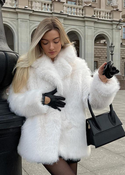Luxe faux fur short coat - elegant ladies winter outerwear