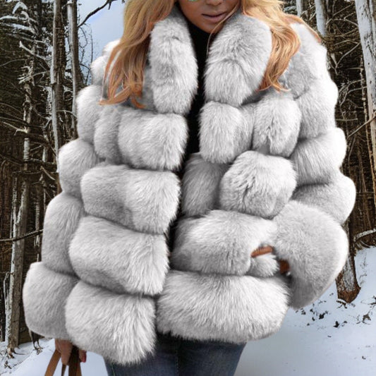 Luxurious faux fur coat - elegant winter ladies outerwear