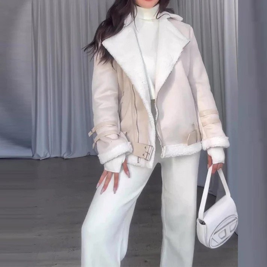 Luxury shearling coat - elegant winter jacket for ladies
