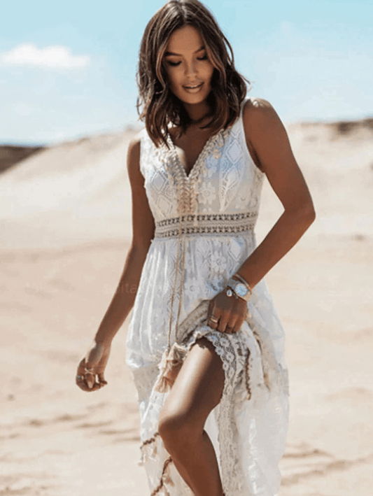 Maxi Dress - Elegant Ladies Bohemian Style Dress With Intricate Design