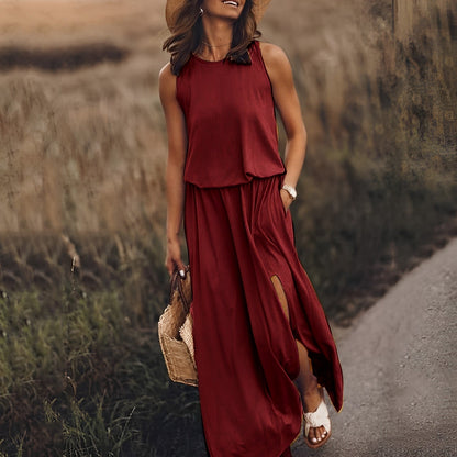 Maxi Dress - Elegant Sleeveless Ladies Dress With Side Slits