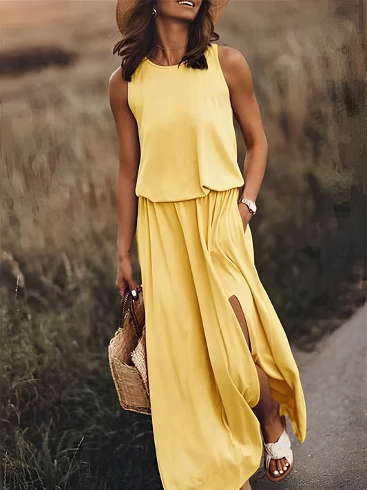 Maxi Dress - Elegant Sleeveless Ladies Dress With Side Slits