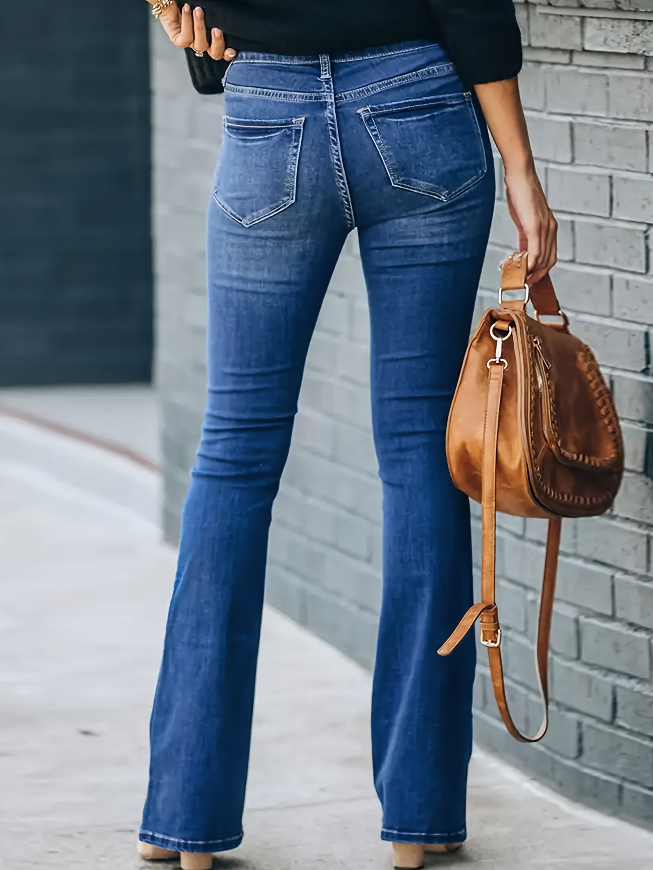 Medium Blue High-Waisted Ladies Flared Jeans - Relaxed Fit Denim Trousers