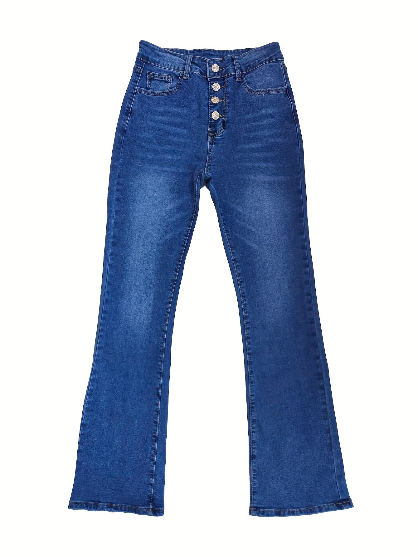 Medium Blue High-Waisted Ladies Flared Jeans - Relaxed Fit Denim Trousers