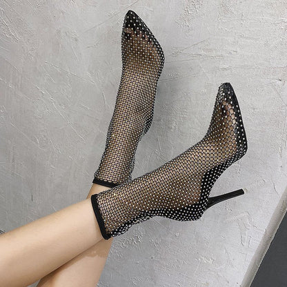 Mesh Ankle Boots - Stylish Black Ladies High Heel Shoes
