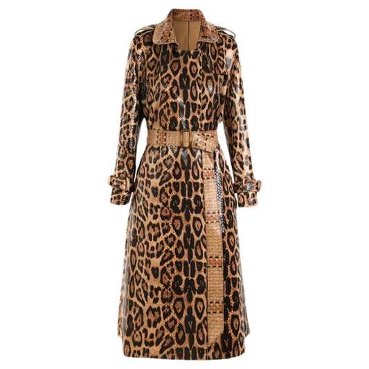 Multi Leopard Print Trench Coat - Stylish Ladies Long Coat