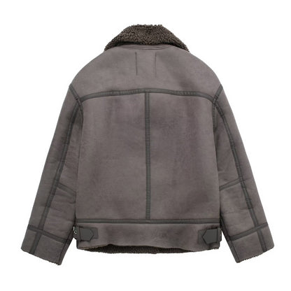 Shearling jacket - grey aviator coat for women