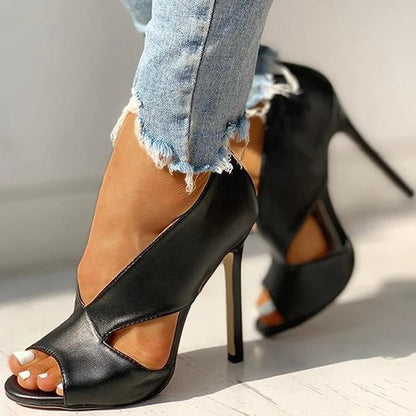 Open Toe High Heels - Sophisticated Black Ladies Stilettos