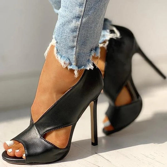 Open Toe High Heels - Sophisticated Black Ladies Stilettos