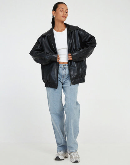 Oversized leather jacket - stylish ladies outerwear