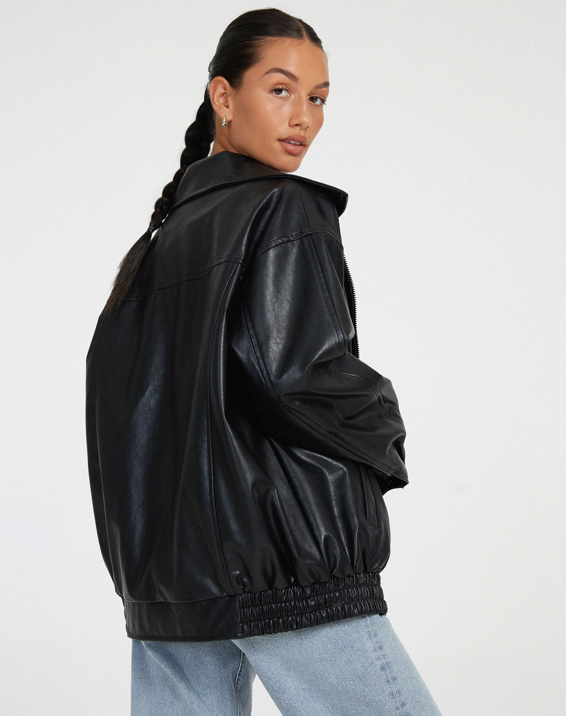 Oversized leather jacket - stylish ladies outerwear