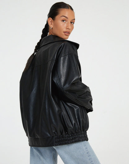 Oversized leather jacket - stylish ladies outerwear