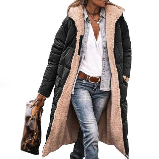 Padded Long Coat - Stylish Ladies Fleece-Lined Jacket