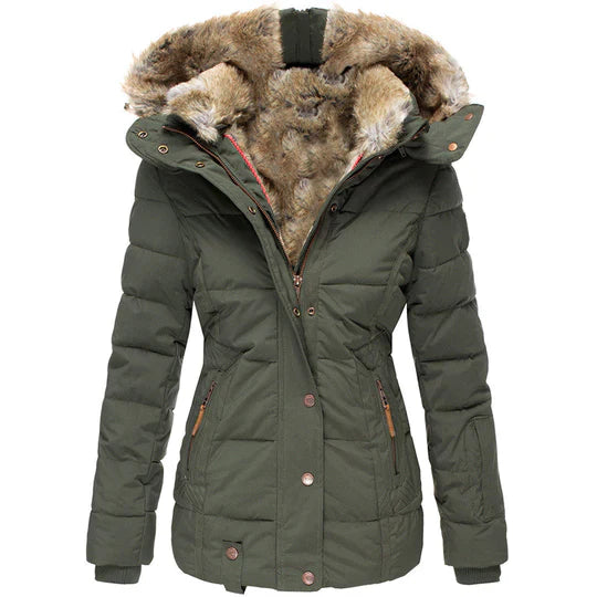 Padded Winter Coat - Trendy Ladies Insulated Jacket With Faux Fur Hood