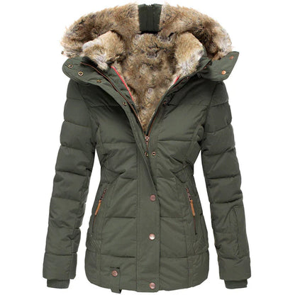 Padded Winter Coat - Trendy Ladies Insulated Jacket With Faux Fur Hood
