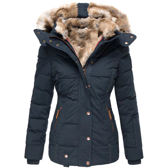 Padded Winter Coat - Trendy Ladies Insulated Jacket With Faux Fur Hood