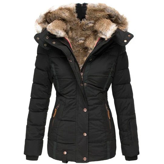 Padded Winter Coat - Trendy Ladies Insulated Jacket With Faux Fur Hood