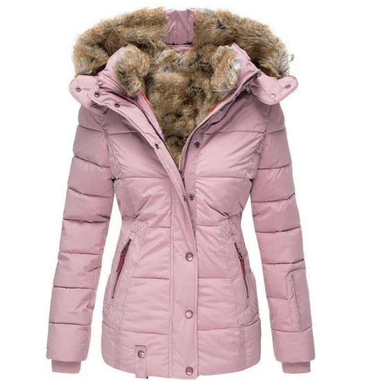 Padded Winter Coat - Trendy Ladies Insulated Jacket With Faux Fur Hood