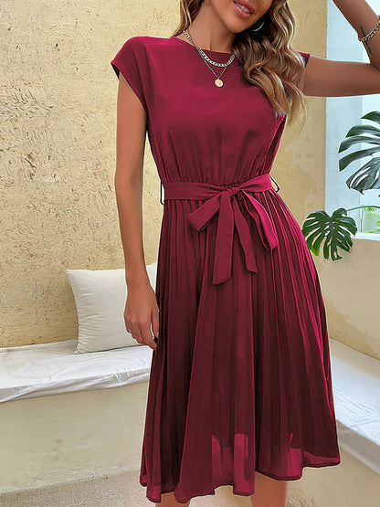 Pleated Midi Dress - Elegant Ladies Summer Dress