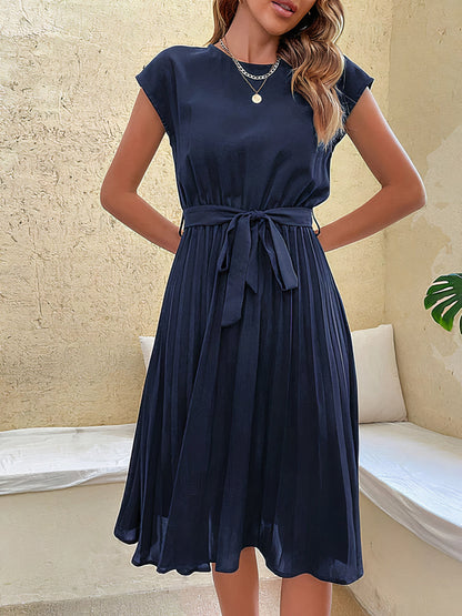 Pleated Midi Dress - Elegant Ladies Summer Dress