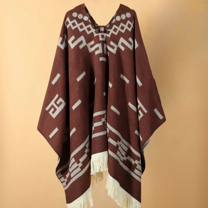 Poncho - Classic Winter Ladies Poncho With Geometric Design